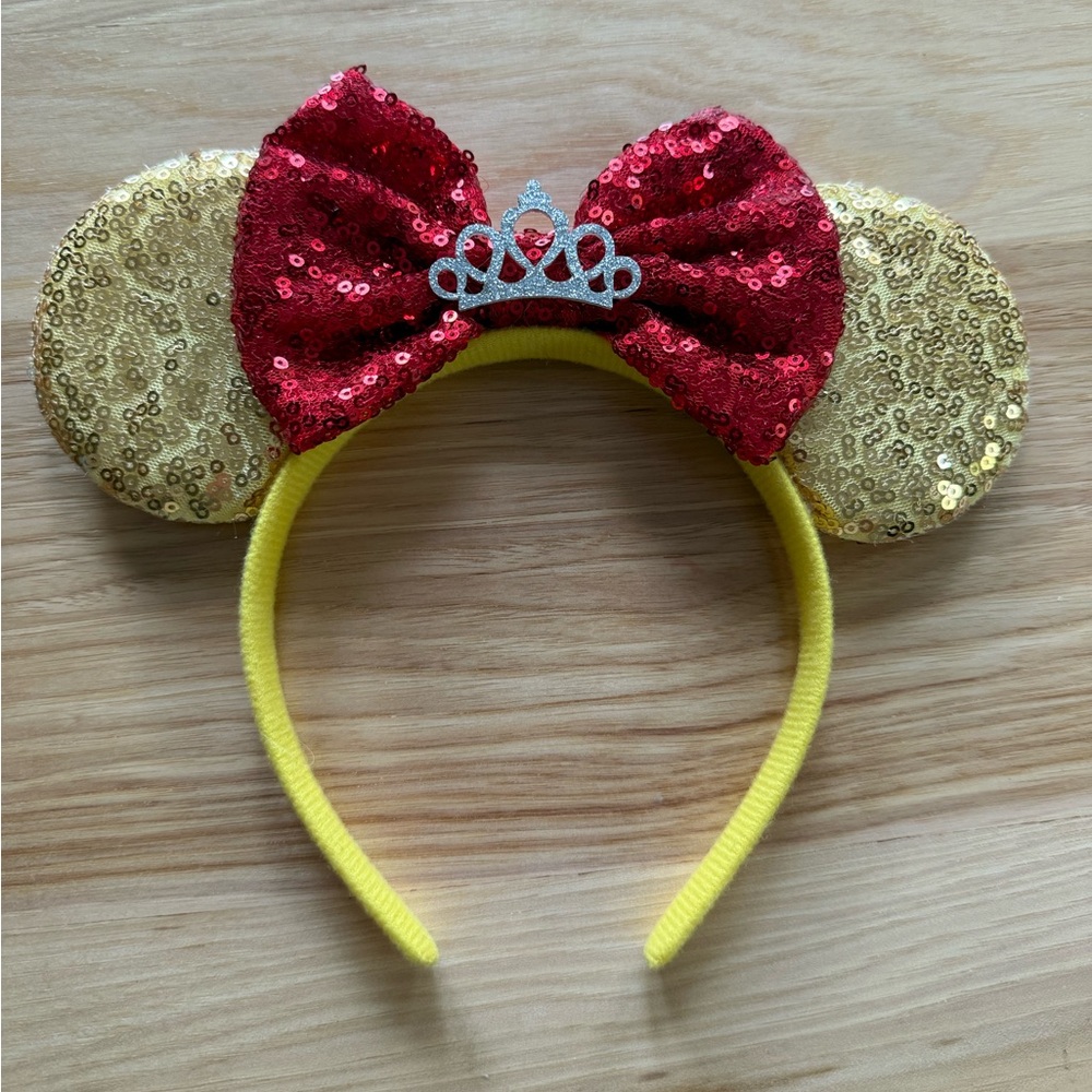Minnie Mouse Ears‎ Headband Red Gold Sequin Crown Kids Costume Dress Up OS